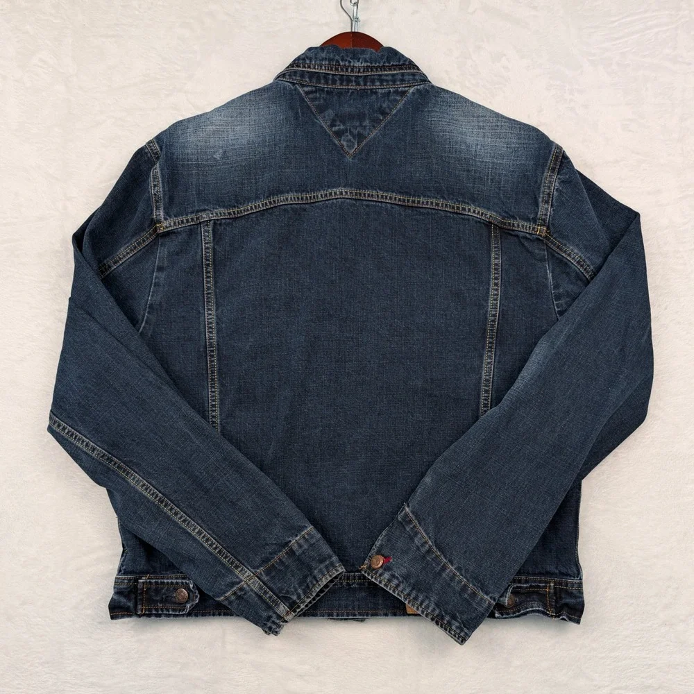 VTG Tommy Jeans Jacket Men's Large Blue Dark Wash Denim Trucker‎ Streetwear 90s